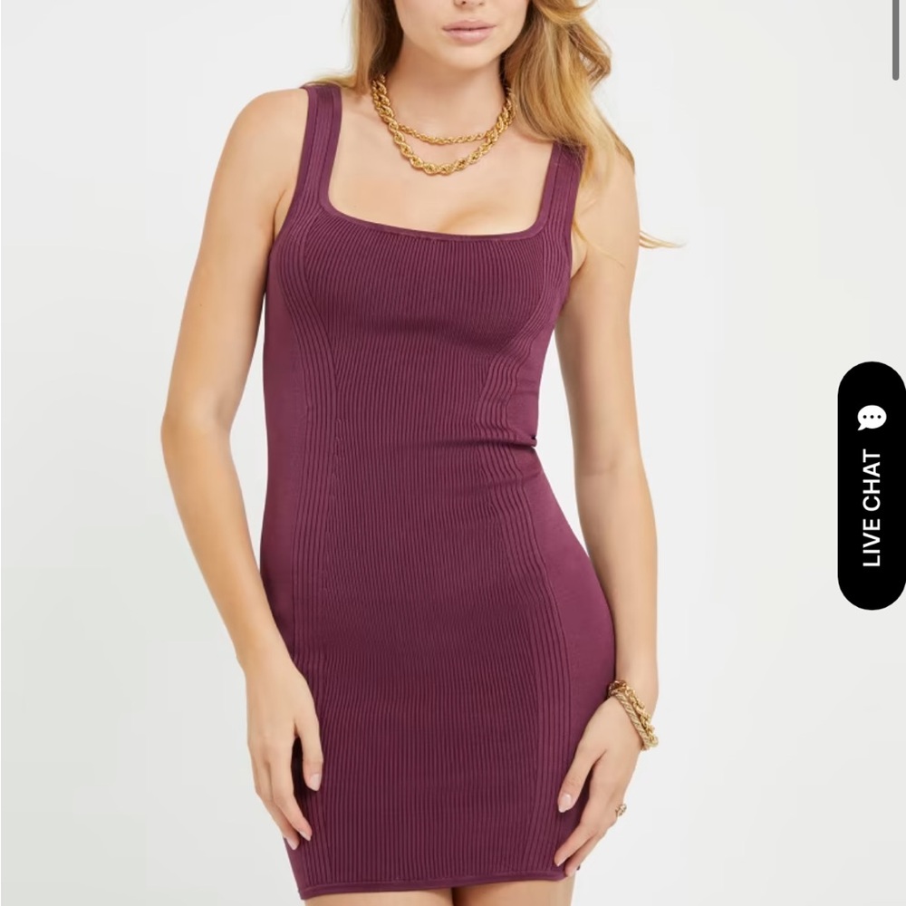 NWOT - Guess Burgundy Bodycon Mini Dress Square Neck Sleeveless